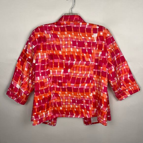 KIM ROGERS Pink & Orange Abstract Print Open-Front 3/4 Sleeve Jacket 22W Light - Picture 2 of 8